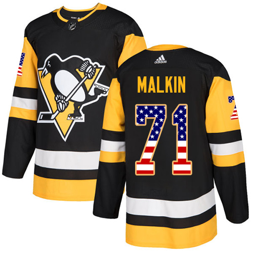 Herren Pittsburgh Penguins Eishockey Trikot Evgeni Malkin #71 Authentic Schwarz USA Flag Fashion